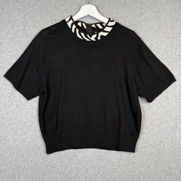 Vintage San Remo Petites Women's Size Medium Black Acrylic Short Sleeve Sweater - Picture 1 of 8